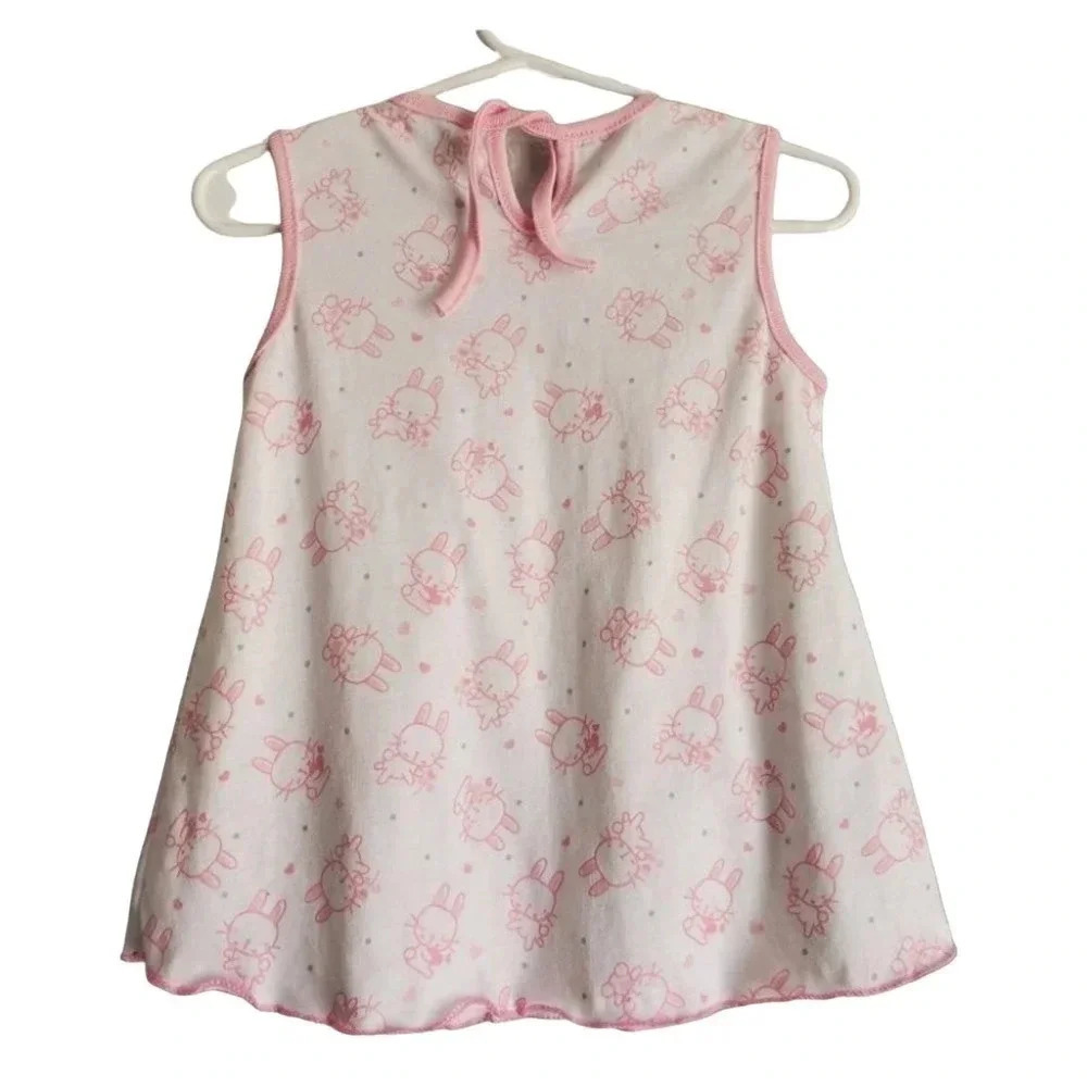 6-12m Baby Girls Dress. White with Pink Bunny. Cotton Dress For Baby - Picture 4 of 4